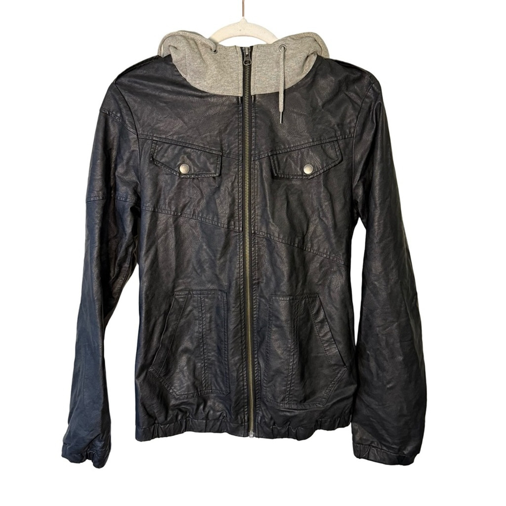 Volcom Black Faux Leather Jacket with Gray Accents Size XS Moto Streetwear